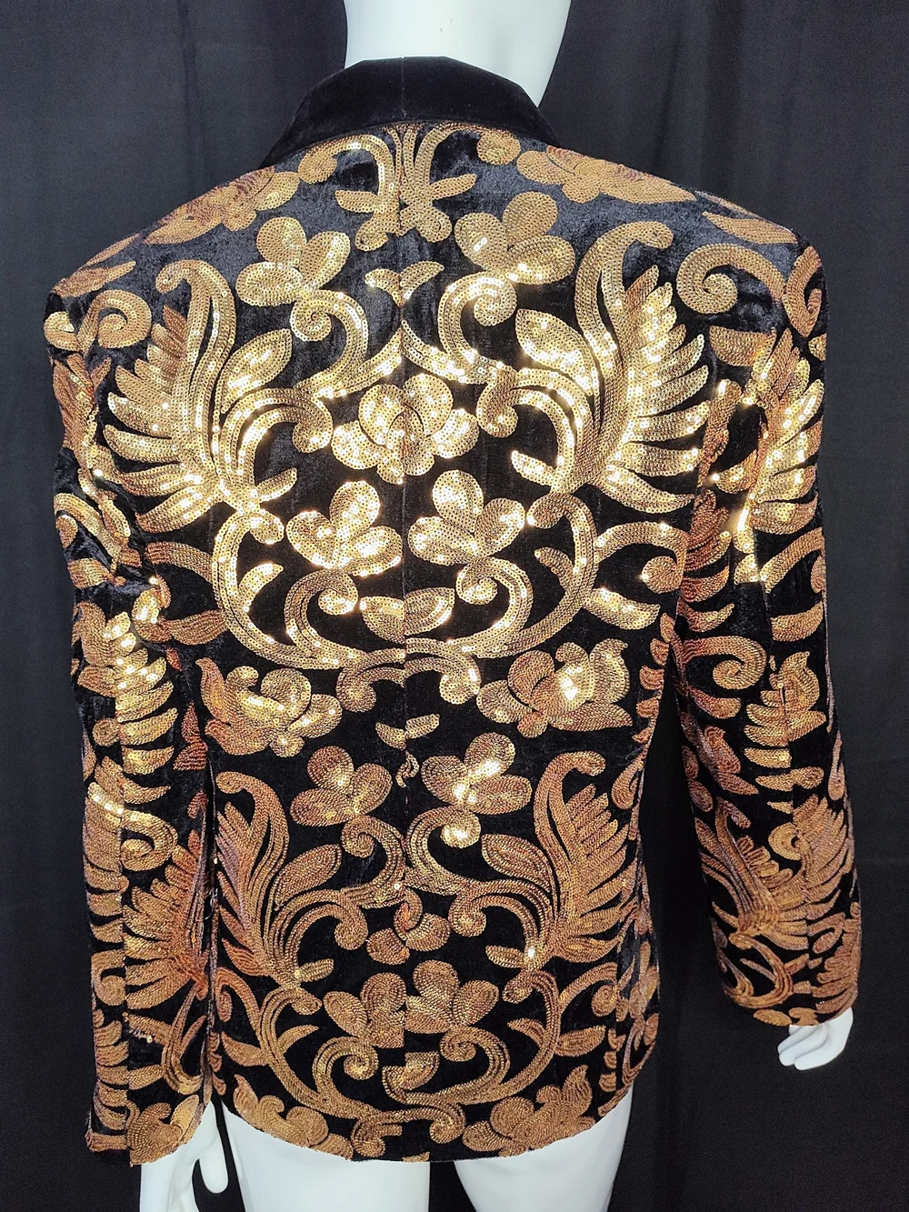 Bling Tuxedo Blazer Black Velvet W/Gold Floral Sequin Pattern 14Y Sz